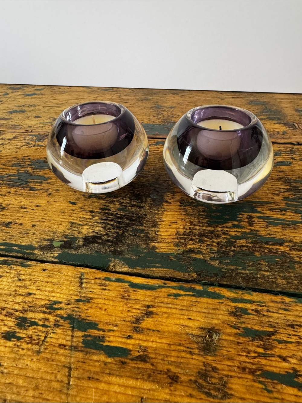 Purple Glass Reversible Tealight Candle Holders - Set of 2